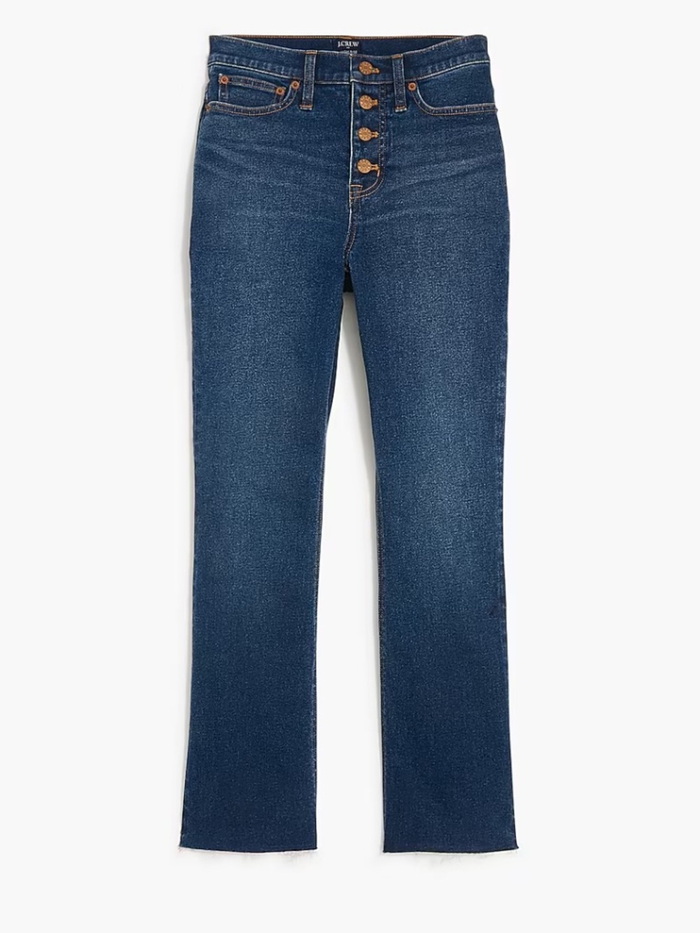 High-rise flare crop jean with button fly in all-day stretch Size 32